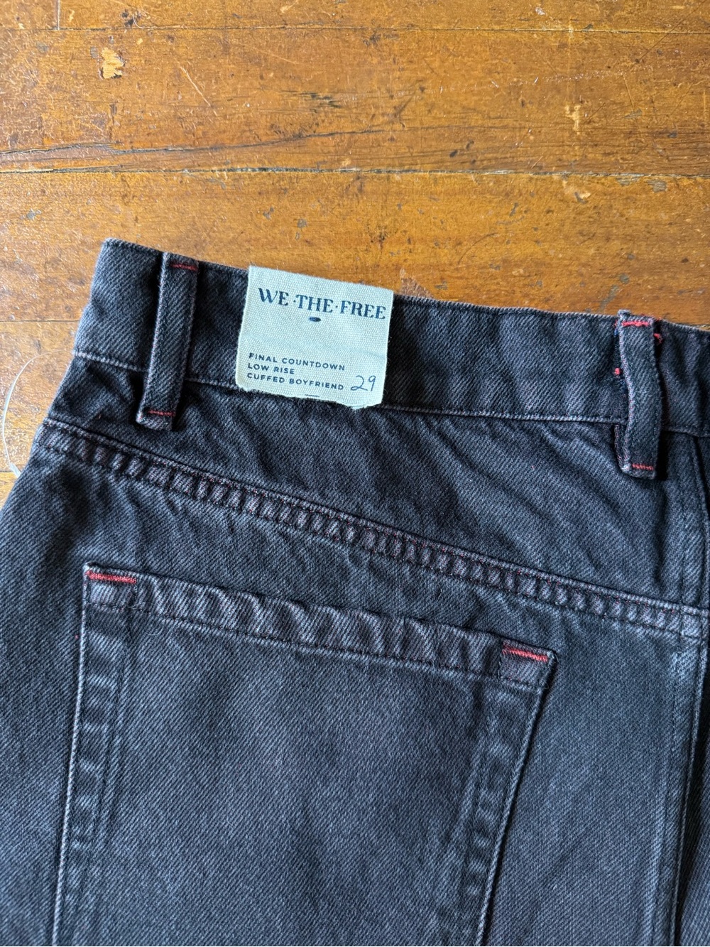 NWT Free People Final Countdown Black Wide-Leg Baggy Jeans with Red Cuff - Picture 8 of 10